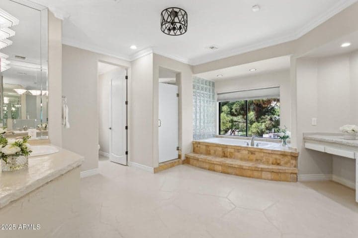 separate vanity and soaking tub