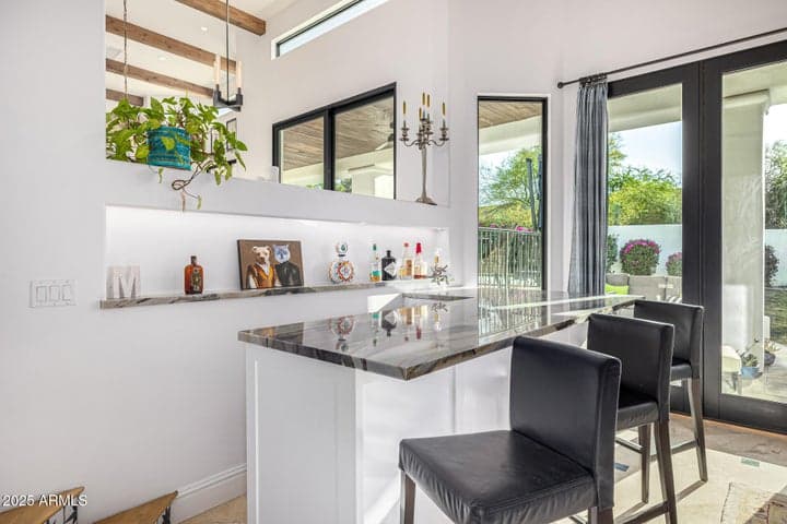 family room with bar