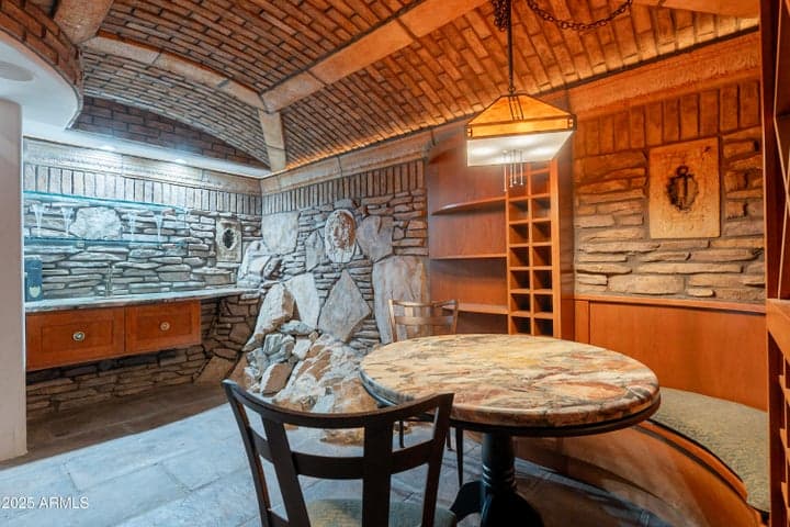 Built in bench with table seating for wine tasting and entertaining
