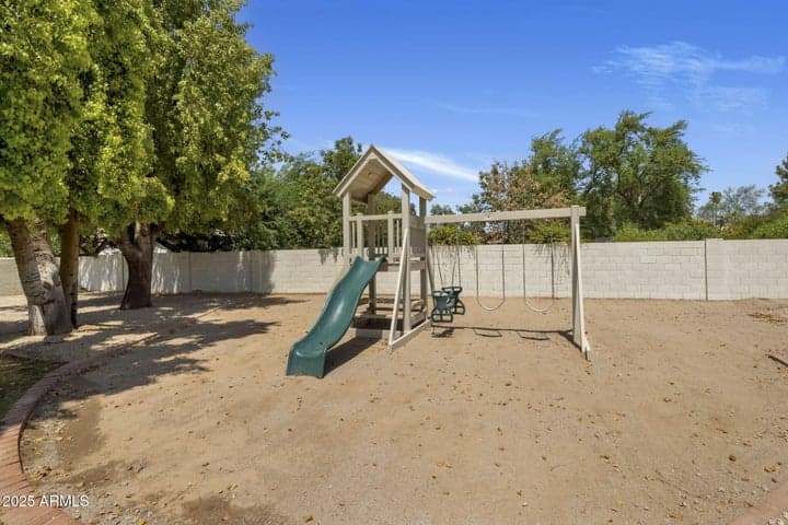 Large Sandbox with swingset and slide